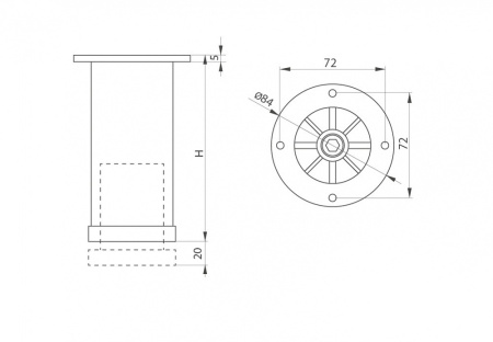 Опора регулируемая, d=50мм, h=100мм, алюминий/пластик, JET