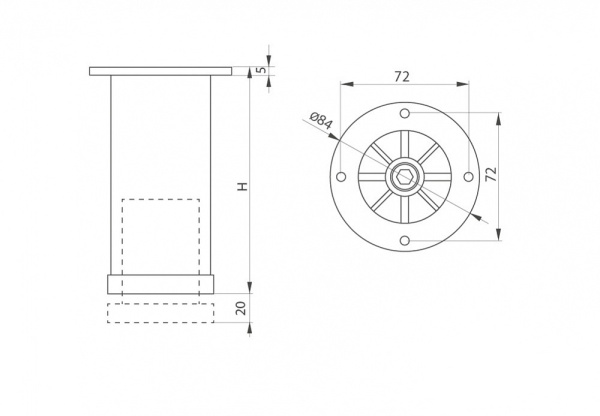 Опора регулируемая, d=50мм, h=100мм, алюминий/пластик, JET