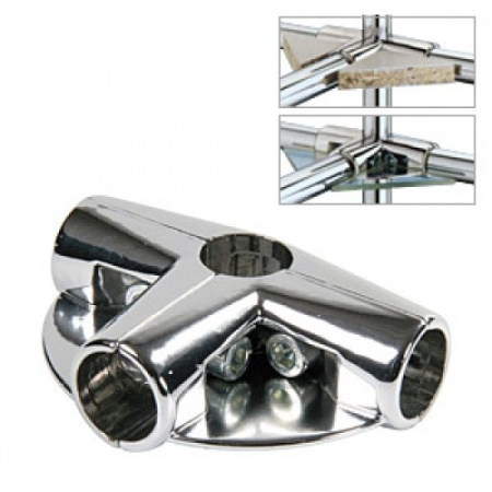 UNO9 Соединитель угловой c двумя полкодержателями для 4-х труб  25мм, хром, CMF