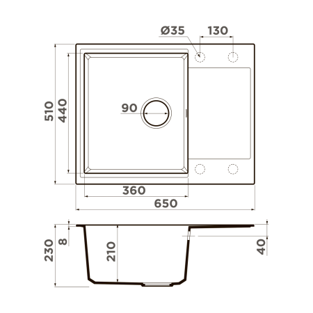 Мойка Daisen 65T-GR, Tetogranit/leningrad grey