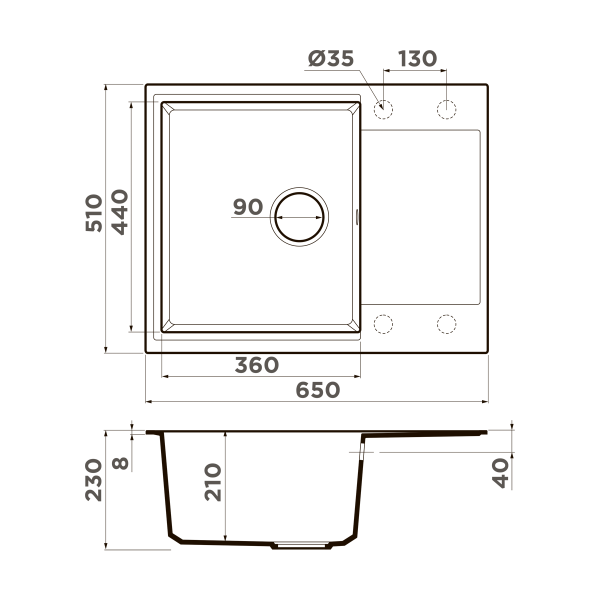 Мойка Daisen 65T-GR, Tetogranit/leningrad grey