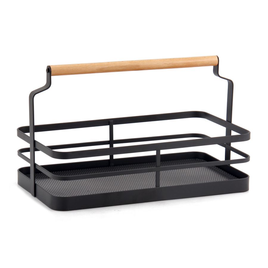 Корзина с деревянной ручкой, 310х175х180мм, металл, черный матовый