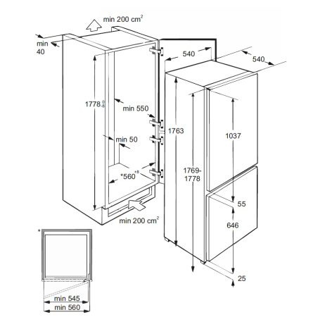 Холодильник встраиваемый двухкамерный RBI 250.21 DF, Lex