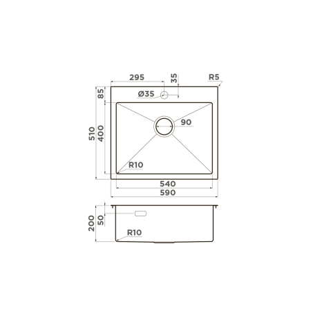 Мойка Akisame 59-GB, нержавеющая сталь, графит
