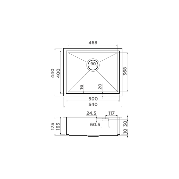 Мойка Kasen 54-16 INT IN, нержавеющая сталь, нержавеющая сталь