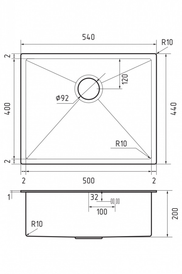 Мойка Rivelato RINOX 5444 UN, 540х440х200мм, нерж. сталь