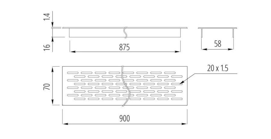 Вентиляционная решетка для цоколя, 900х70мм, алюминий, матовое золото, GTV