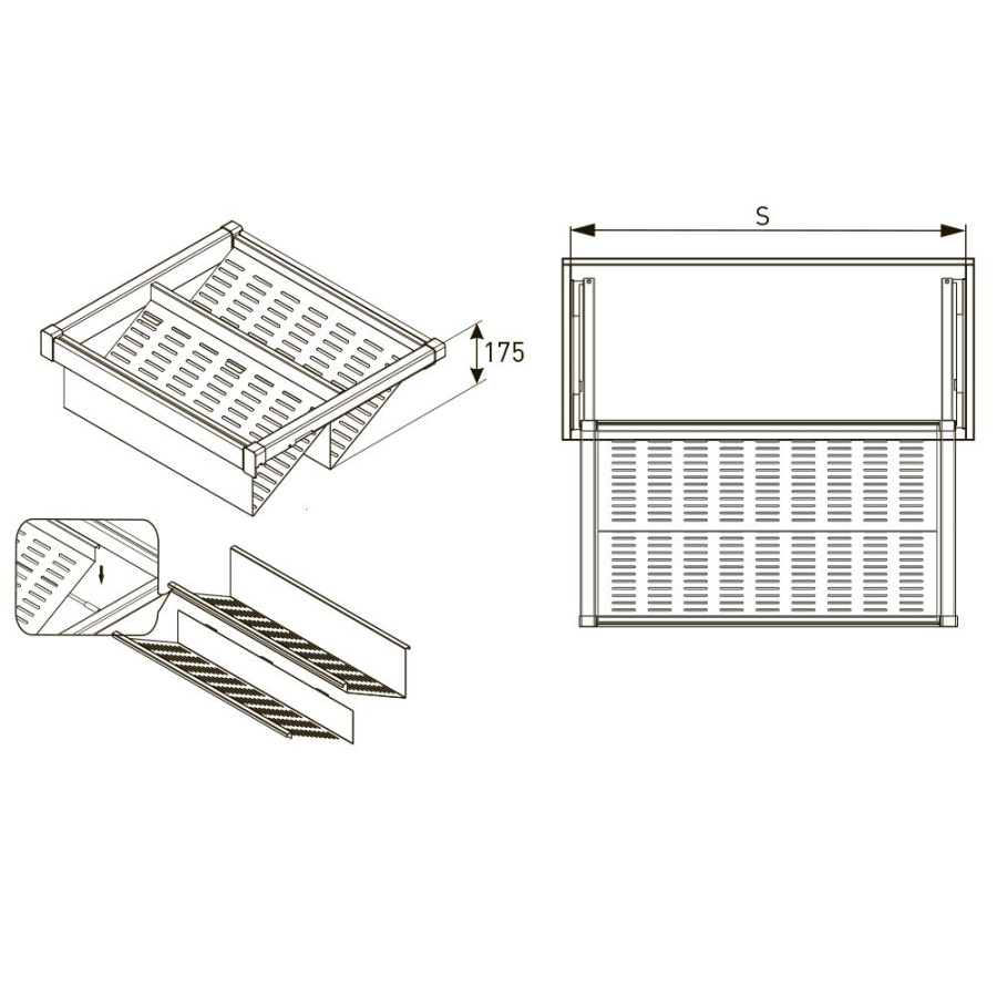 Обувница в шкаф на 600мм, 530х490х175мм, полное выдвижение, с доводчиком, графит