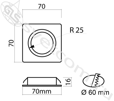 Светильник врезной LED Polus-K, ≈220V/4W/160Lm/3000K/120°, 70х70мм, хром