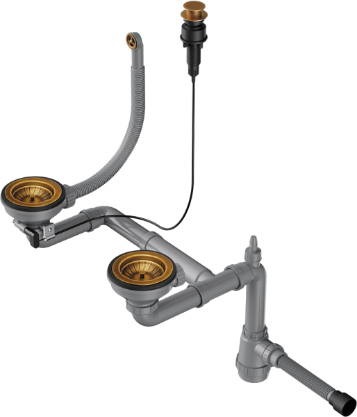 Арматура для полуторачашевых моек WK-1,5CL-R-A-AB022, круглый перелив, клапан-автомат, ант. латунь