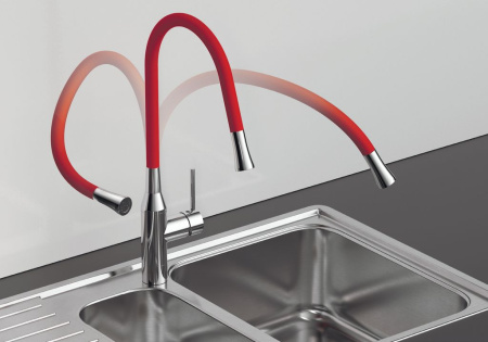 Смеситель Yatomi-BN-GR, латунь, нержавеющая сталь/серый шланг