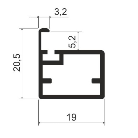 MZ07 Алюминиевый профиль для стекла, 19х20,6мм, L=6000мм, черный браш
