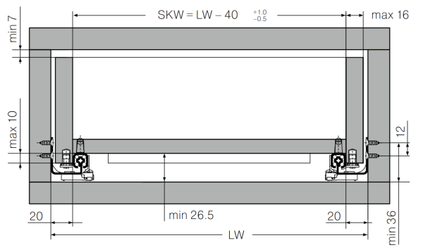 Направляющие скрытого монтажа, 250мм, частичного выдвижения, 25кг/пара, с фиксаторами, Ecomotion