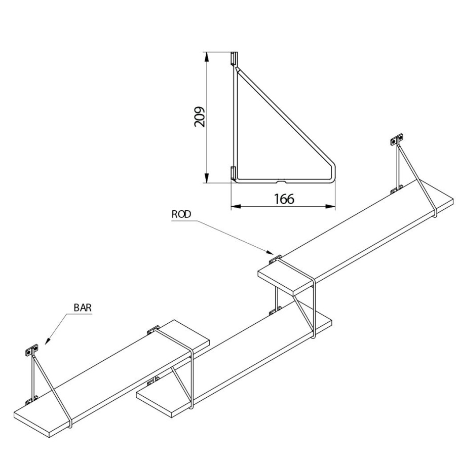 Полкодержатель BAR, 200х160мм, 40кг на пару, черный матовый, GTV