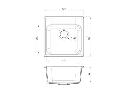 Мойка GranFest QUARZ 48, 478х478 мм, серый (квадратная, без сифона)