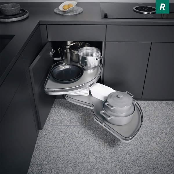 Механизм Леманс 600мм в угловой шкаф, 2 полки, H 720-900мм, правый, хром, Kessebohmer