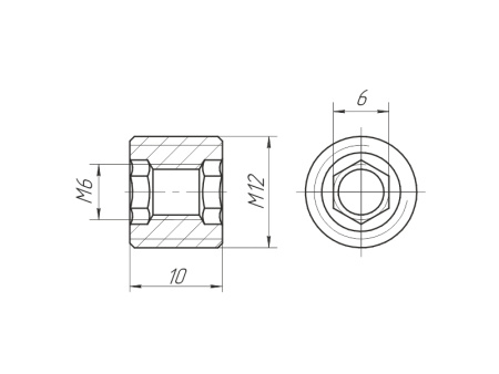Футорка ввинчиваемая, М6, 12х10мм, для стяжки 2,16-Д, сталь оцинкованная, Россия/4000