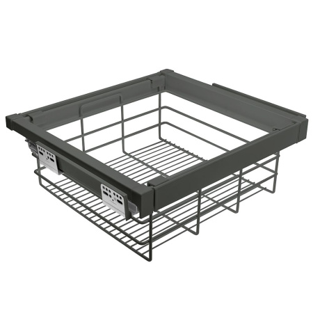 Корзина для белья в шкаф на 600мм, 490х520х210мм, полное выдвижение, с доводчиком, графит