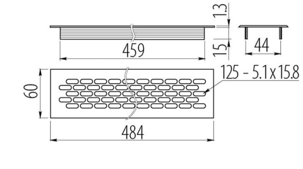Вентиляционная решетка для цоколя, 484х60мм, алюминий, белый, GTV