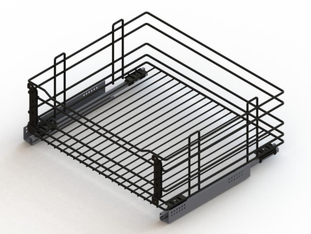 Корзина выкатная 600мм, 545х485х235мм, направл. Hettich с доводчиком, с креплением, черный