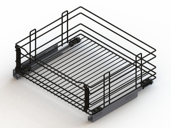 Корзина выкатная 600мм, 545х485х235мм, направл. Hettich с доводчиком, с креплением, черный
