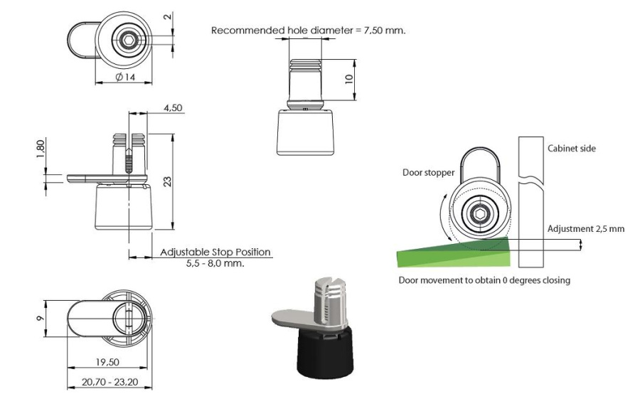 Стопор дверной "Turn to Fit", металл/силикон, черный, Siso