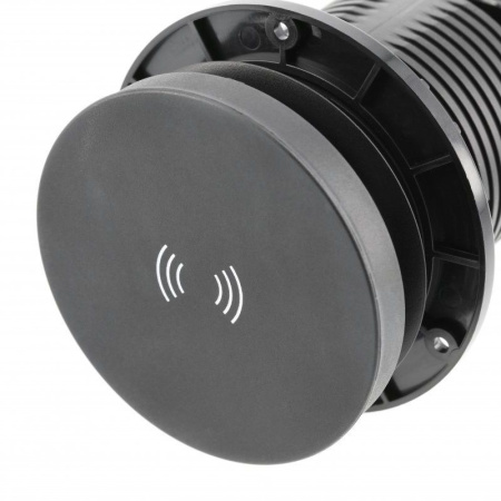 Вертикальная, 2хEURO+2хUSB A+C+беспроводная зарядка 10Вт+светильник, Ø 80мм, ручное, пластик, черный, GTV