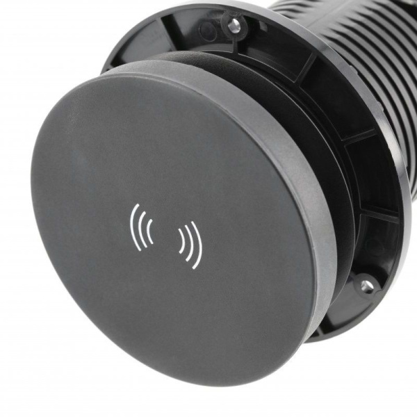 Вертикальная, 2хEURO+2хUSB A+C+беспроводная зарядка 10Вт+светильник, Ø 80мм, ручное, пластик, черный, GTV