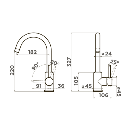 Смеситель Shinagawa-P-GR, латунь, leningrad grey
