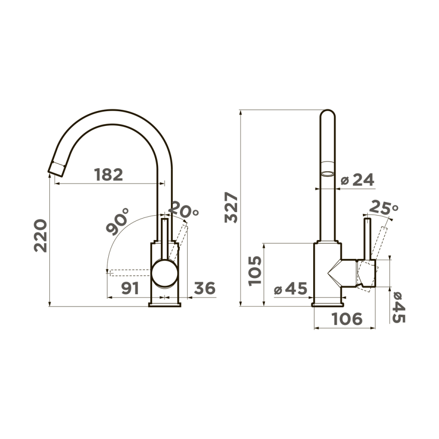 Смеситель Shinagawa-P-GR, латунь, leningrad grey