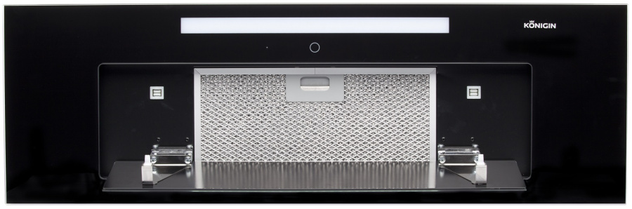 Вытяжка полновстраиваемая Navi Glass, 90см, б/угольного фильтра, черный/черное стекло, ПДУ, Konigin