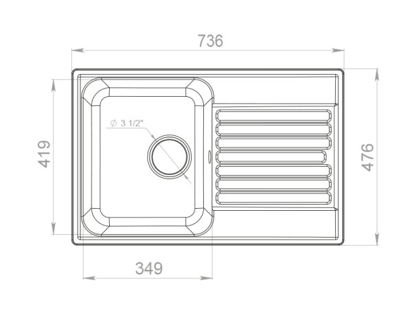 Мойка GranFest QUARZ 78, 736х476 мм, серый (прямоугольная, без сифона)