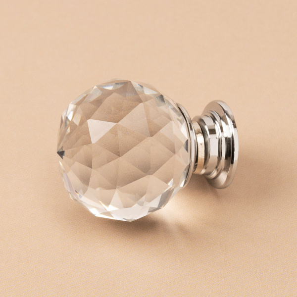 Ручка-кнопка, 231, d=38мм, металл/стекло, хром