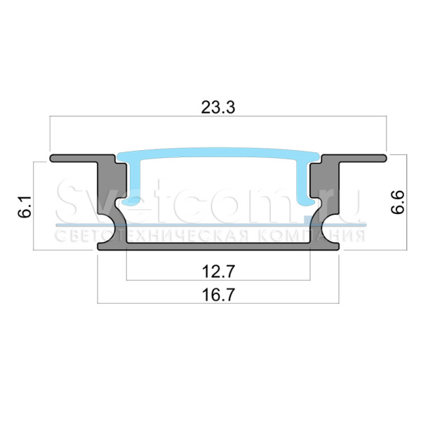 Профиль врезной 25х7х2000мм, лента ≤10мм, черный (диффузор полуматовый, 4 клипсы, 4 заглушки), 2507W