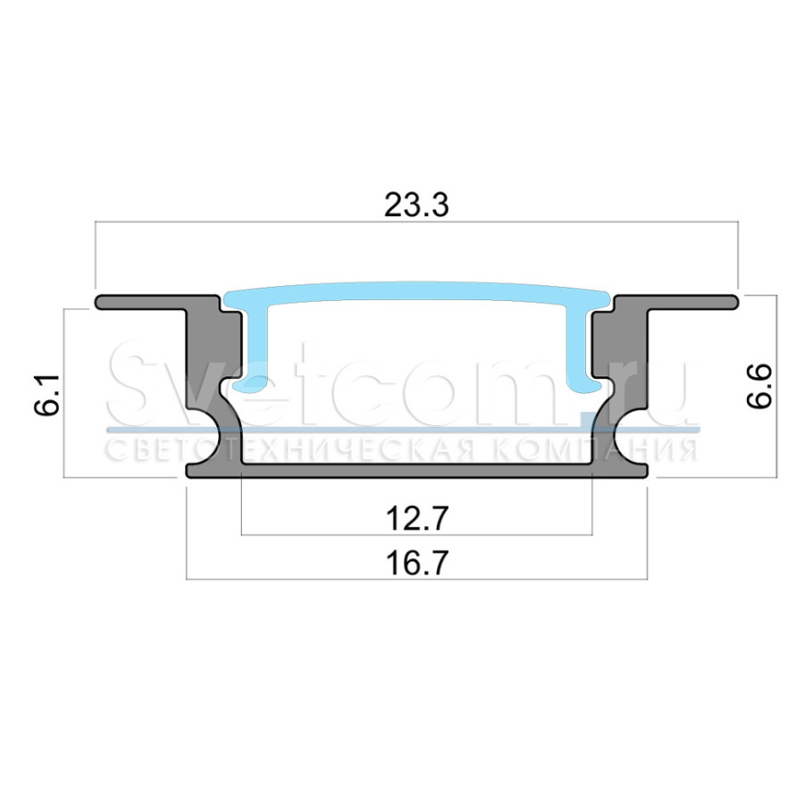 Профиль врезной 25х7х2000мм, лента ≤10мм, алюминий (диффузор молочный, 4 заглушки), 2507W-01