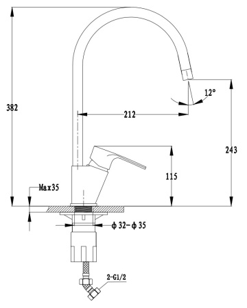 Смеситель GranFest 5023, d=35 мм, топаз