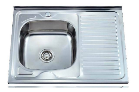 Мойка накладная, 800х600х170х0,6мм, глянец, левая, сифон, CMF