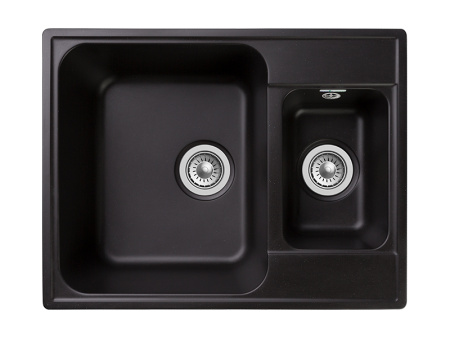 Мойка GranFest QUARZ 09, 617х480 мм, черный (прямоугольная, 1,5 чаши, без сифона)