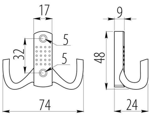 Крючок, WZ-B0-K23, двухрожковый, металл, старое золото, GTV