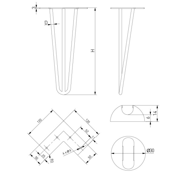 Опора нерегулируемая, h=711мм, d=10мм, сталь/пластик, черный матовый, GTV