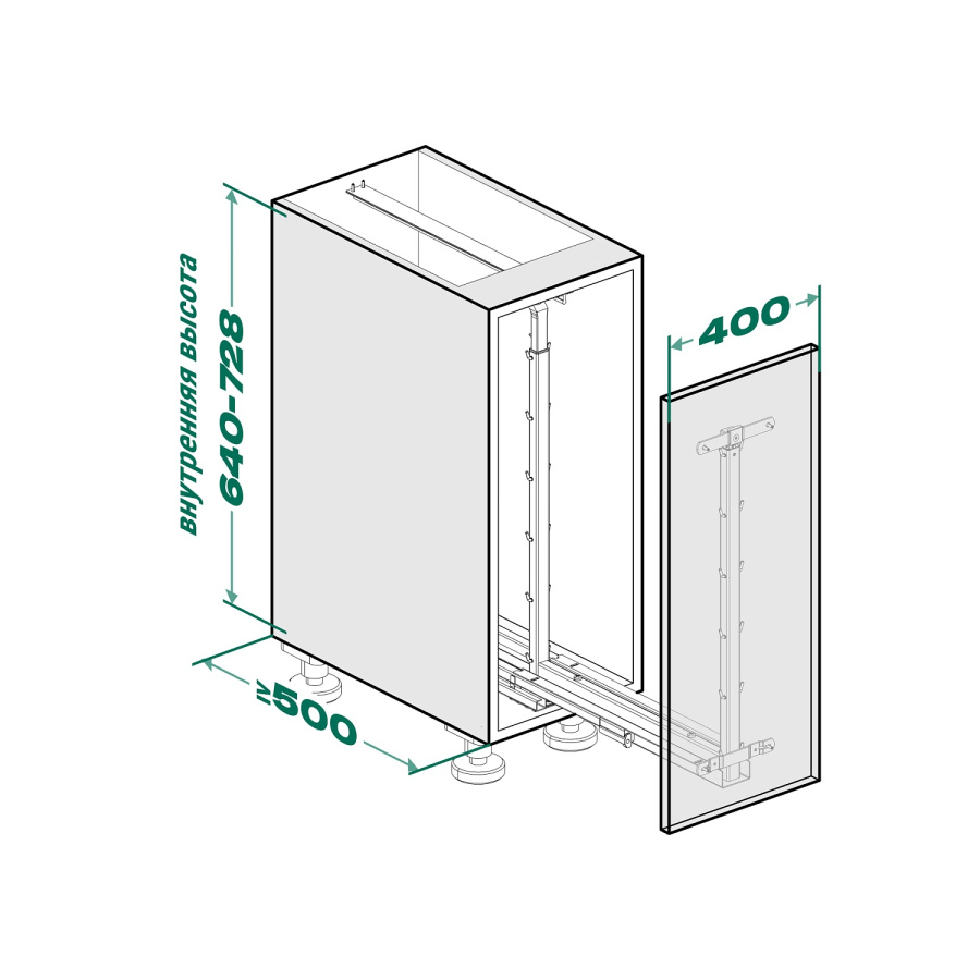 Выдвижная система Диспенса Джуниор Слим в базу 400мм, h=640-728 мм, антрацит, Kessebohmer