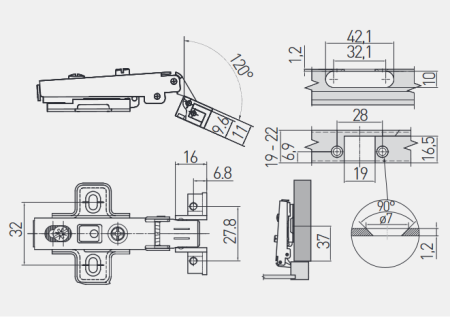 GTV Петля накладная для алюмин. рамок с клипом, с планкой 2мм, БЕЗ доводчика, БЕЗ еврошурупа