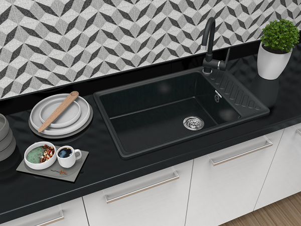 Мойка GranFest QUARZ 51, 753х476 мм, черный (прямоугольная, без сифона)