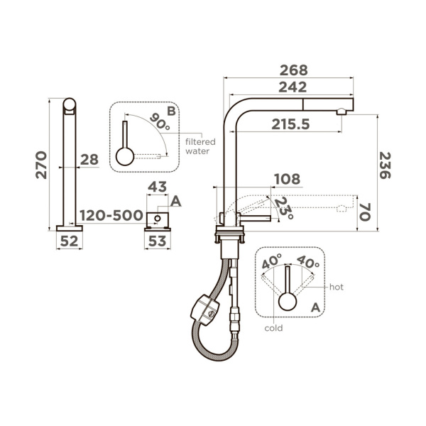 Смеситель Nara 2 Plus-S-BN, латунь, нержавеющая сталь