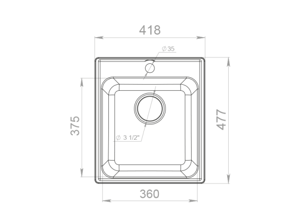 Мойка GranFest QUARZ 17, 418х477 мм, песочный (квадратная, без сифона)