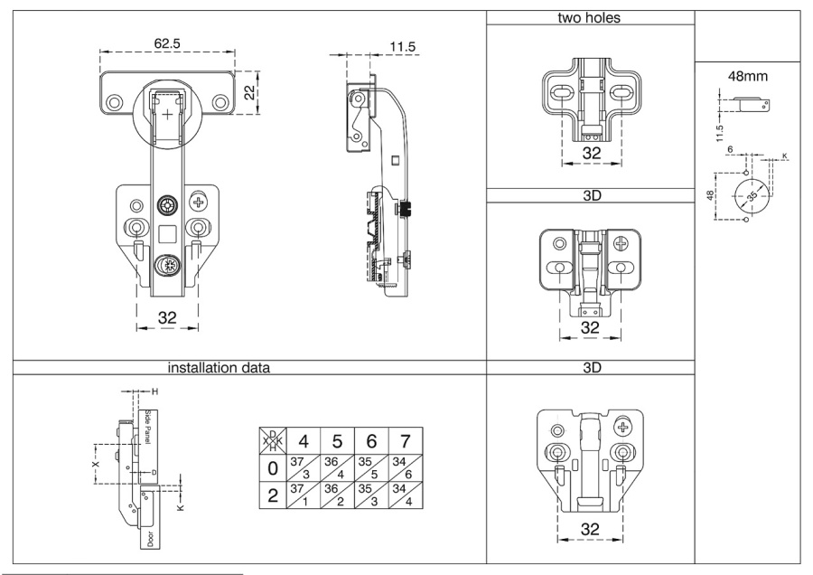 Петля LAMA для фальшпанели, доводчик, планка 3D, регулировка 3D, 48мм, HISSEN