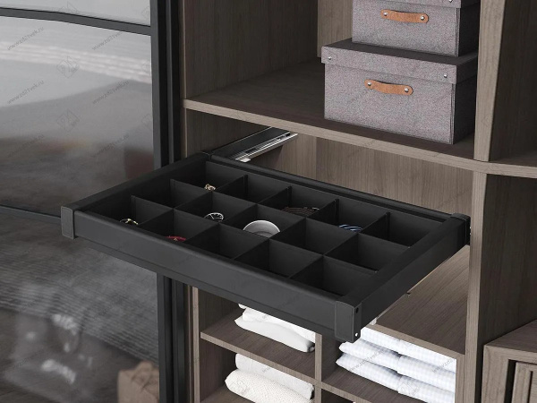 Полка для аксессуаров выкатная, 860-890x475x100мм, в шкаф 900мм, антрацит, Starax