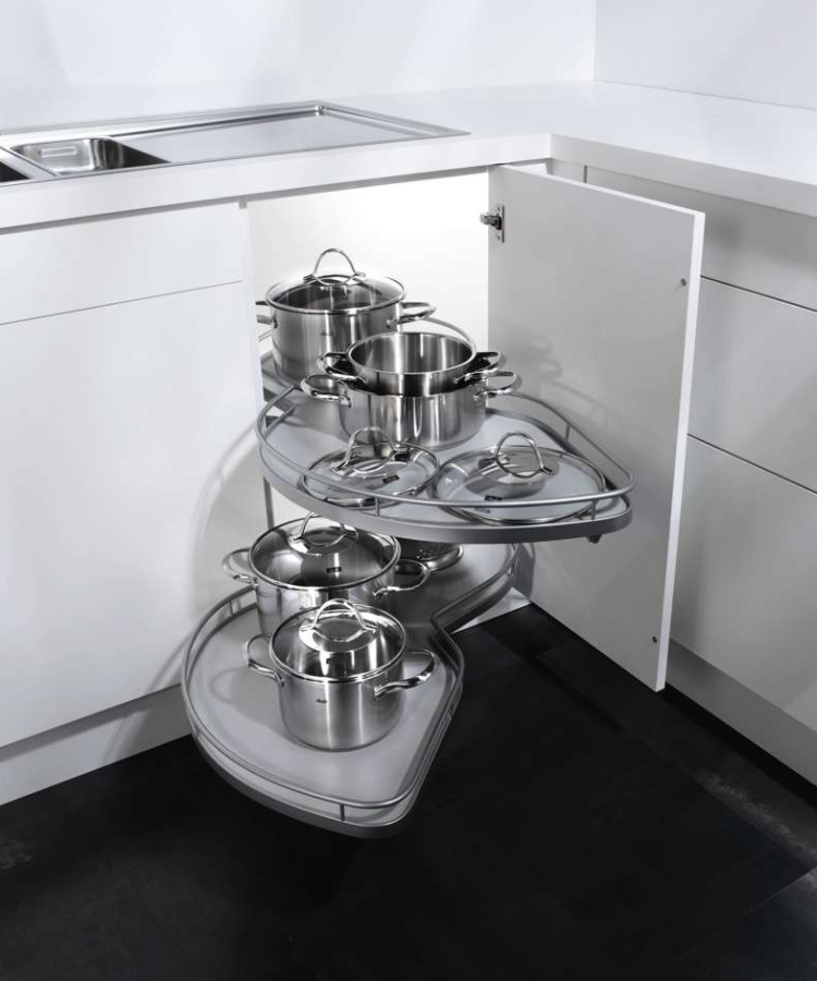 Механизм Леманс 600мм в угловой шкаф, 2 полки, H 600-750мм, левый, титан, Kessebohmer