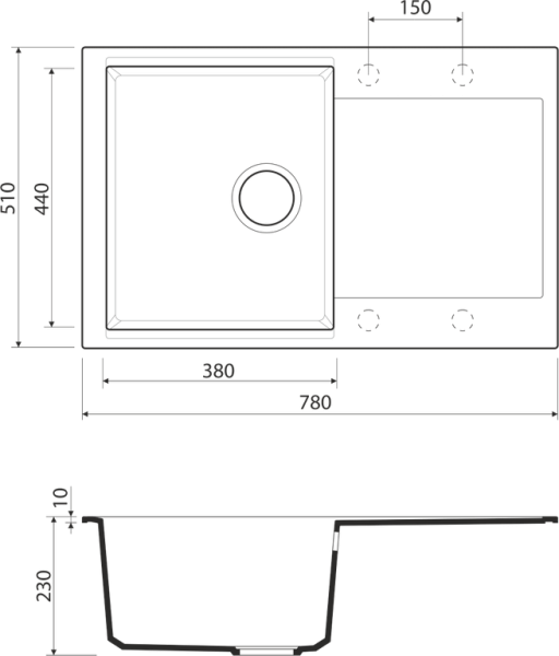 Мойка Daisen 78-BL, Artgranit/черный