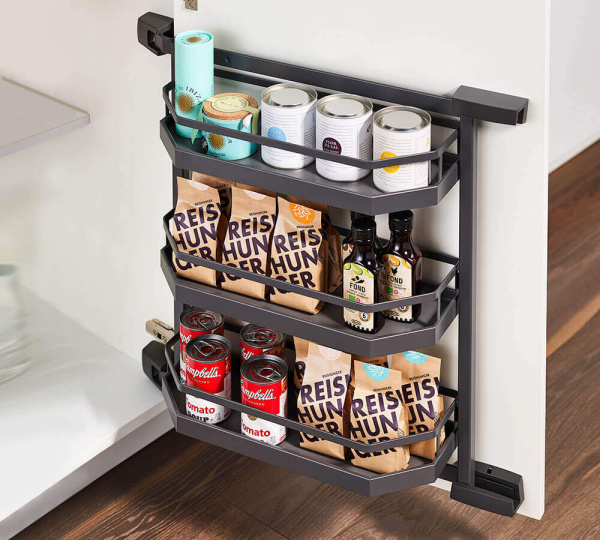 Стеллаж выкатной Тандем Сайд, 2 полки, 600х600мм, в базу на 600мм, антрацит, Kessebohmer